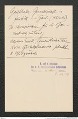 k.k. naturhistorisches Hofmuseum, Intendanzakten 1885-1896 (Hauer), Aktenzahl Z.319/1892, Seite 1